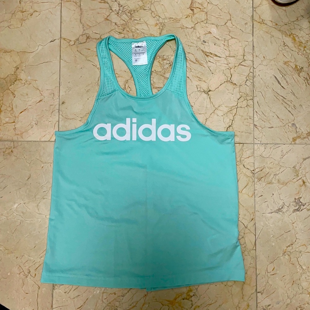 adidas blue open back workout tank